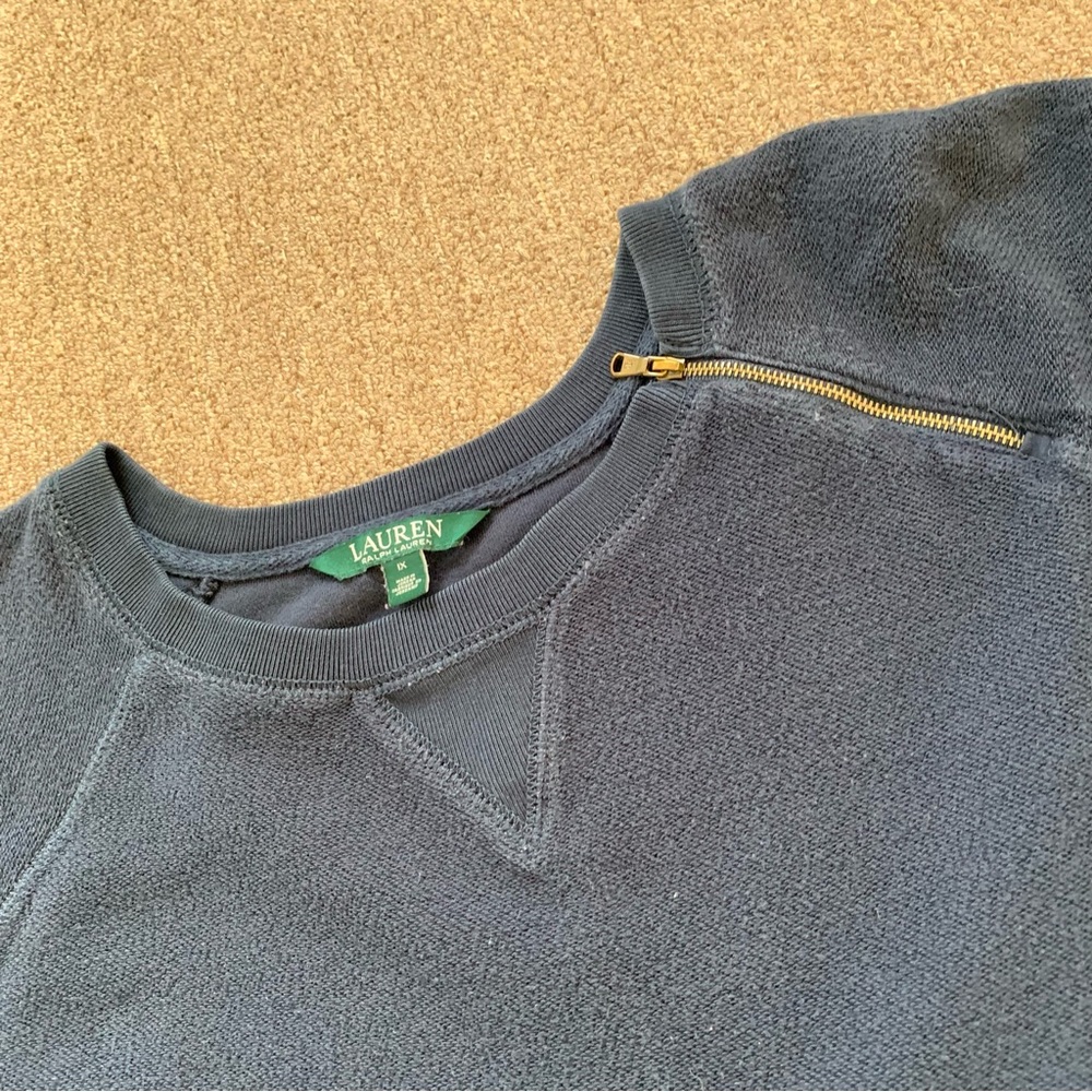 Lauren Ralph Lauren Pullover Knit Cotton Size 1X sweater navy blue women's 3/4 - Picture 7 of 8